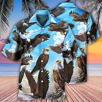 Men's Shirt Summer Hawaiian Shirt Animal Graphic Prints Eagle Turndown Blue Casual Holiday Short Sleeve Button-Down Print Clothing Apparel Tropical Fashion Hawaiian Soft Lightinthebox - thumbnail