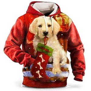 Graphic Dog Christmas Pattern Fashion Daily Basic Men's 3D Print Hoodie Pullover Christmas Sports Outdoor Holiday Hoodies Red Hooded Front Pocket Print Spring   Fall Designer Lightinthebox