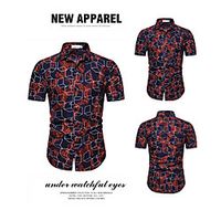 Men's Shirt Other Prints Graphic Short Sleeve Casual Tops Casual Blue miniinthebox - thumbnail