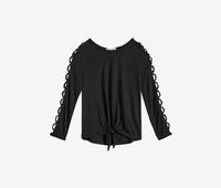 Girls Cage-Sleeve Front-Tie Top  Black - thumbnail