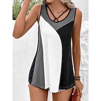 Women's Tank Top Color Block Daily White Sleeveless Casual V Neck Summer Lightinthebox