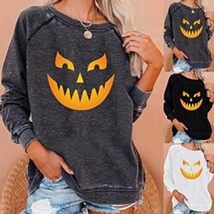 Women's Sweatshirt Pullover Crew Neck Pumpkin Print Halloween Weekend Hot Stamping Active Hip Hop Clothing Apparel Hoodies Sweatshirts  White Black Lightinthebox