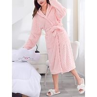 Women's Fleece Pajamas Bathrobe Pure Color Plush Casual Comfort Home Daily Bed Flannel Warm Hoodie Long Sleeve Fall Winter White Pink Lightinthebox - thumbnail