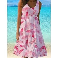 Women's Casual Dress Tank Dress Print Dress Graphic Ruched Print Crew Neck Midi Dress Active Classic Daily Weekend Short Sleeve Regular Fit Light Pink White Pink Spring Summer S M L XL 4XL Lightinthebox - thumbnail