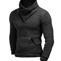 Men's Pullover Sweater Jumper Sweater Top Jumper Ribbed Knit Regular Color Block Mottled Plain Turtleneck Keep Warm Modern Contemporary Daily Wear Going out Clothing Apparel Fall Winter Black White S Lightinthebox - thumbnail