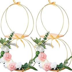 2 Pcs Flower Wreath Wood Base Metal Handmade Flower Wreath Wood Iron Ring Wedding Tabletop Decoration Diy Flower Wreath Decoration Lightinthebox