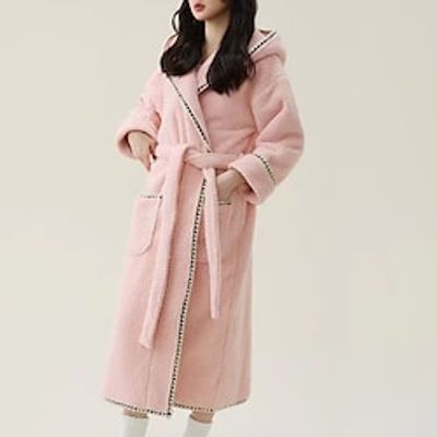 Coral Fleece Bathrobe, Thickened Long Sleeve Long Bathrobe, Soft Couple's Nightgown, Long Robe For Autumn And Winter, Bathroom Supplies Lightinthebox