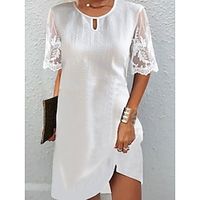 Women's Casual Dress White Dress Summer Dress Mini Dress Lace Daily Holiday Date Fashion Modern Crew Neck Half Sleeve 2023 Regular Fit White Color S M L XL XXL Size Lightinthebox - thumbnail