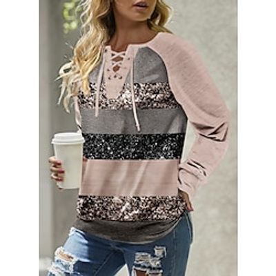 Women's Sweatshirt Pullover Color Block Active Sportswear Print Pink Casual Sports V Neck Long Sleeve Top Micro-elastic Fall  Winter Lightinthebox