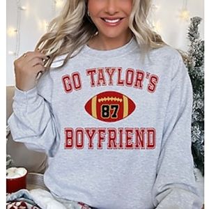 Women's Sweatshirt Pullover Cotton Letter Active Sportswear Print Beige Gray Go Taylor's Boyfriend SVG, PNG, Travis and Taylor, Funny Football Party Shirt Design, Gameday Shirt Design, Kelce Era SVG Lightinthebox