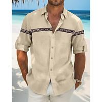 Men's Shirt Linen Shirt Guayabera Shirt Button Up Shirt Summer Shirt Beach Shirt Blue Orange Beige Long Sleeve Floral Collar Spring Summer Casual Daily Clothing Apparel Lightinthebox