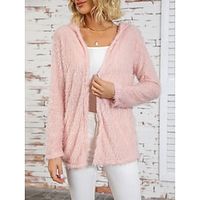 Women's Winter Coat Fleece Teddy Coat Lightweight Hooded Fuzzy Jacket Open Front Casual Daily Wear Fall Winter Loose Fit Plush Clean Fit Jacket Long Sleeve Knit Pink Lightinthebox - thumbnail