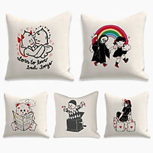 5 pcs Linen Pillow Cover, Cartoon Square Zipper Polyester Traditional Classic miniinthebox