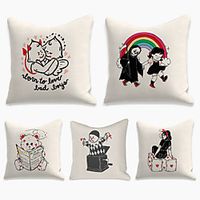 5 pcs Linen Pillow Cover, Cartoon Square Zipper Polyester Traditional Classic miniinthebox - thumbnail
