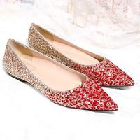 Women's Flats Wedding Daily Dress Shoes Glitter Crystal Sequined Jeweled Plus Size Flat Heel Pointed Toe Classic Minimalism Synthetics Loafer Color Block Light Red Lightinthebox - thumbnail