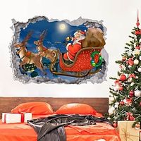 3D Christmas Wall Decals Santa Claus Wall Stickers Christmas Break Through The Wall Vinyl Stickers Santa Claus Carrying Gifts Wall Mural Decals Removable Home Decor for Kids Room Living Room miniinthebox - thumbnail