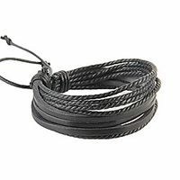 bniealsy boho layered leather bracelet hand-woven black bracelets wrist string jewelry for women and men(black) Lightinthebox - thumbnail