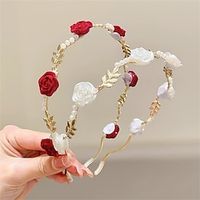 French Vintage Dry Rose Red Flower Pearl Hair Hoop for Women with High Grade and Small Style Hair Clip Headband for Bridal Hair Accessories Lightinthebox