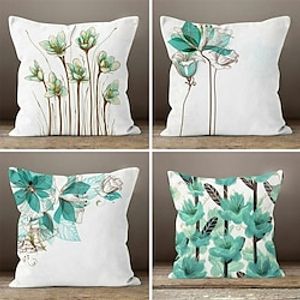 Blue Flower Double Side Pillow Cover 1PC Soft Decorative Square Cushion Case Pillowcase for Bedroom Livingroom Sofa Couch Chair miniinthebox