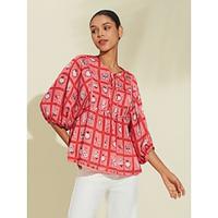 Plaid Lace Trim Peplum Blouse Lightinthebox