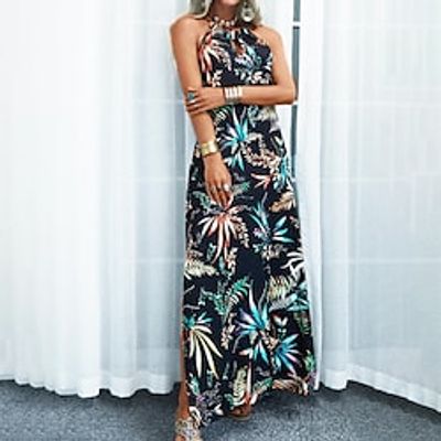 Women's Sheath Dress Maxi long Dress Black Sleeveless Floral Backless Cold Shoulder Print Spring Summer Halter Neck Elegant Romantic 2022 S M L XL XXL Lightinthebox
