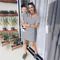 Mommy and Me Dresses Striped Black Short Sleeve Above Knee Daily Matching Outfits miniinthebox - thumbnail