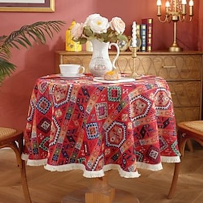 Round Tablecloth Vintage Floral  Jacquard Table Cloths with Tassels Cotton Linen Table Covers for Dinner Parties Outdoor Decoration miniinthebox