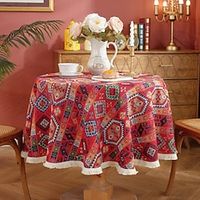 Round Tablecloth Vintage Floral  Jacquard Table Cloths with Tassels Cotton Linen Table Covers for Dinner Parties Outdoor Decoration miniinthebox - thumbnail