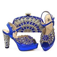 Women's Heels Wedding Shoes Wedge Heels Wedding Party Club Shoes And Bags Matching Sets Summer Peep Toe PU Silver Black Golden miniinthebox - thumbnail
