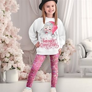 Christmas Girls' 3D Santa Claus Christmas Tree Sweatshirt  legging Set Long Sleeve 3D Print Fall Winter Active Fashion Daily Polyester Kids 3-12 Years Crew Neck Outdoor Date Vacation Regular Fit Lightinthebox