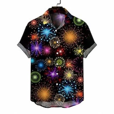 Novelty Happy New Year Fashion Hawaiian Casual Men's New Year Theme Party Festival Summer Fall  Winter Turndown Short Sleeve Black S M L Shirt Normal Lightinthebox