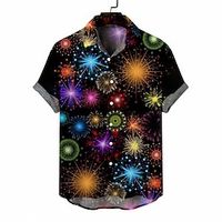 Novelty Happy New Year Fashion Hawaiian Casual Men's New Year Theme Party Festival Summer Fall  Winter Turndown Short Sleeve Black S M L Shirt Normal Lightinthebox - thumbnail
