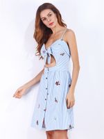 Sexy Women Hollow Out Spaghetti Strap Printed Dresses