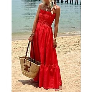 Women's Casual Dress Swing Dress Summer Dress Long Dress Maxi Dress Ruffle Backless Valentine's Day Street Gift Red Valentines Dress Maxi Strapless Sleeveless Slim Yellow Red Green Color S M L XL Size Lightinthebox