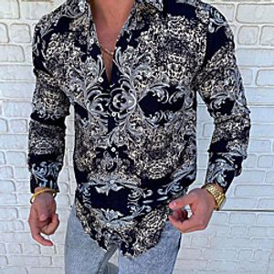 Men's Shirt Other Prints Tartan Patchwork Print Long Sleeve Going out Tops Designer Punk  Gothic Black Lightinthebox