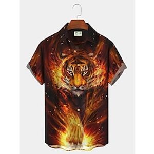 Royaura Tiger Flame Casual Men's Hawaiian Short Sleeve Shirt Lightinthebox