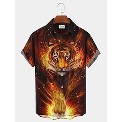 Royaura Tiger Flame Casual Men's Hawaiian Short Sleeve Shirt Lightinthebox
