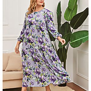 Women's Plus Size Dress Swing Dress Maxi long Dress Long Sleeve Print Casual  Daily Spring Summer Purple L XL XXL XXXL Lightinthebox