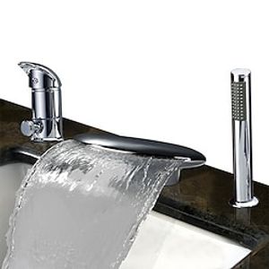 Stainless Steel Bathtub Faucet,Roman Tub Contemporary Chrome Single Handle Three Holes Bath Shower Mixer Taps with Hot and Cold Switch and Ceramic Valve miniinthebox