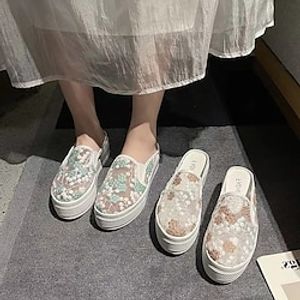 Women's Sneakers Clogs Slip-Ons Outdoor Slippers Outdoor Walking Summer Flat Heel Round Toe Elegant Casual Minimalism Walking Shoes Patent Leather Loafer Green khaki miniinthebox