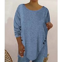 Women's Plus Size Tops Blouse Plain Print Long Sleeve V Neck Vintage Daily Weekend Polyester Spring Summer White Blue Lightinthebox - thumbnail