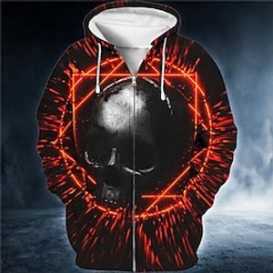 Men's Full Zip Hoodie Jacket Red Purple Orange Green Light Blue Hooded Skull Graphic Prints Zipper Print Sports  Outdoor Daily Sports 3D Print Streetwear Designer Casual Spring   Fall Clothing miniinthebox