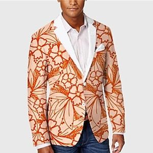 Men's Blazer Business Cocktail Party Wedding Party Fashion Casual Spring   Fall Polyester Floral Button Comfortable Single Breasted Blazer Orange Lightinthebox