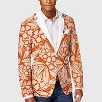 Men's Blazer Business Cocktail Party Wedding Party Fashion Casual Spring   Fall Polyester Floral Button Comfortable Single Breasted Blazer Orange Lightinthebox - thumbnail