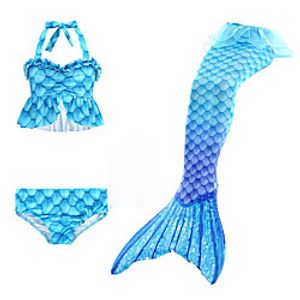 Kids Girls' Swimwear Bikini 3pcs Swimsuit Mermaid Tail Lace up Bow Swimwear Rainbow Color Block Sleeveless Blue Active Cute Bathing Suits 3-10 Years miniinthebox