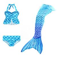 Kids Girls' Swimwear Bikini 3pcs Swimsuit Mermaid Tail Lace up Bow Swimwear Rainbow Color Block Sleeveless Blue Active Cute Bathing Suits 3-10 Years miniinthebox - thumbnail