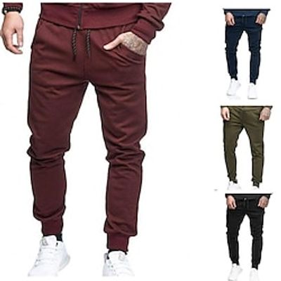 Men's Trousers Track Pants Jogging Pants Outdoor Athleisure Daily Sports Soft Comfortable Pocket Drawstring Elastic Waist Plain Full Length Fashion Casual Activewear Wine Red Black Micro-elastic Lightinthebox