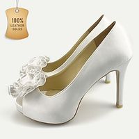 Women's Wedding Shoes Lolita Wedding Party Wedding Heels Bridal Shoes Bridesmaid Shoes Satin Flower Platform Stiletto Heel Peep Toe Elegant Satin Loafer White Lightinthebox - thumbnail
