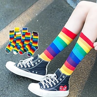Socks Unisex 100% Cotton  Rainbow Striped Socks, Comfy  Breathable Mid Tube Socks, Women's Stockings  Hosiery Lightinthebox