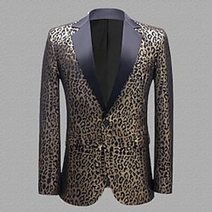 Men's Blazer Wedding Party  Evening Fall Winter Regular Coat Regular Fit Thermal Warm Casual Jacket Long Sleeve Leopard Pocket Champagne Gold Lightinthebox